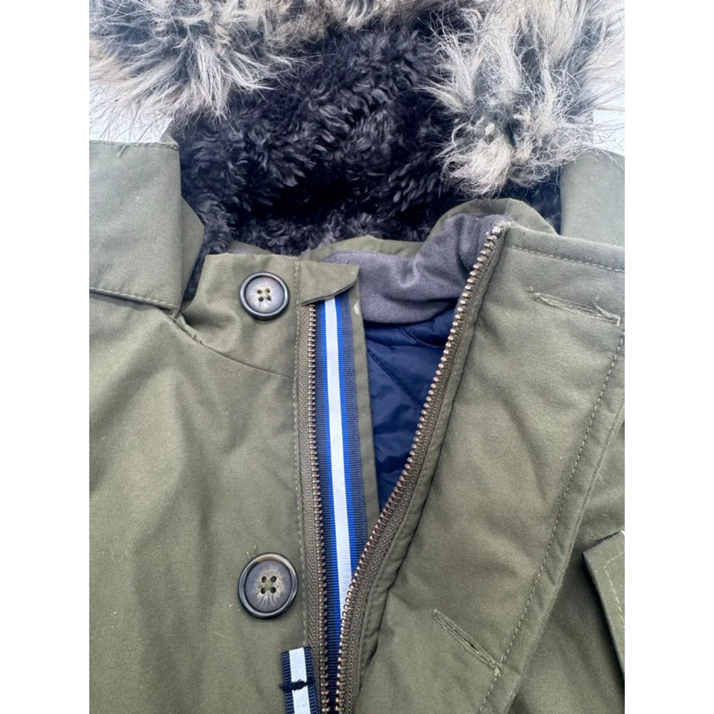 Boys Boden Waterproof Parker with Faux Fur Hood Size 11/12 Olive Green - Picture 4 of 10
